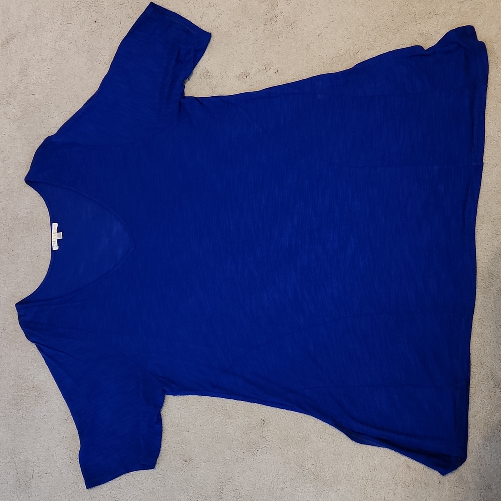Spense Woman V-neckline Short Sleeve Top Tunic Vibrant Blue 2X W-549